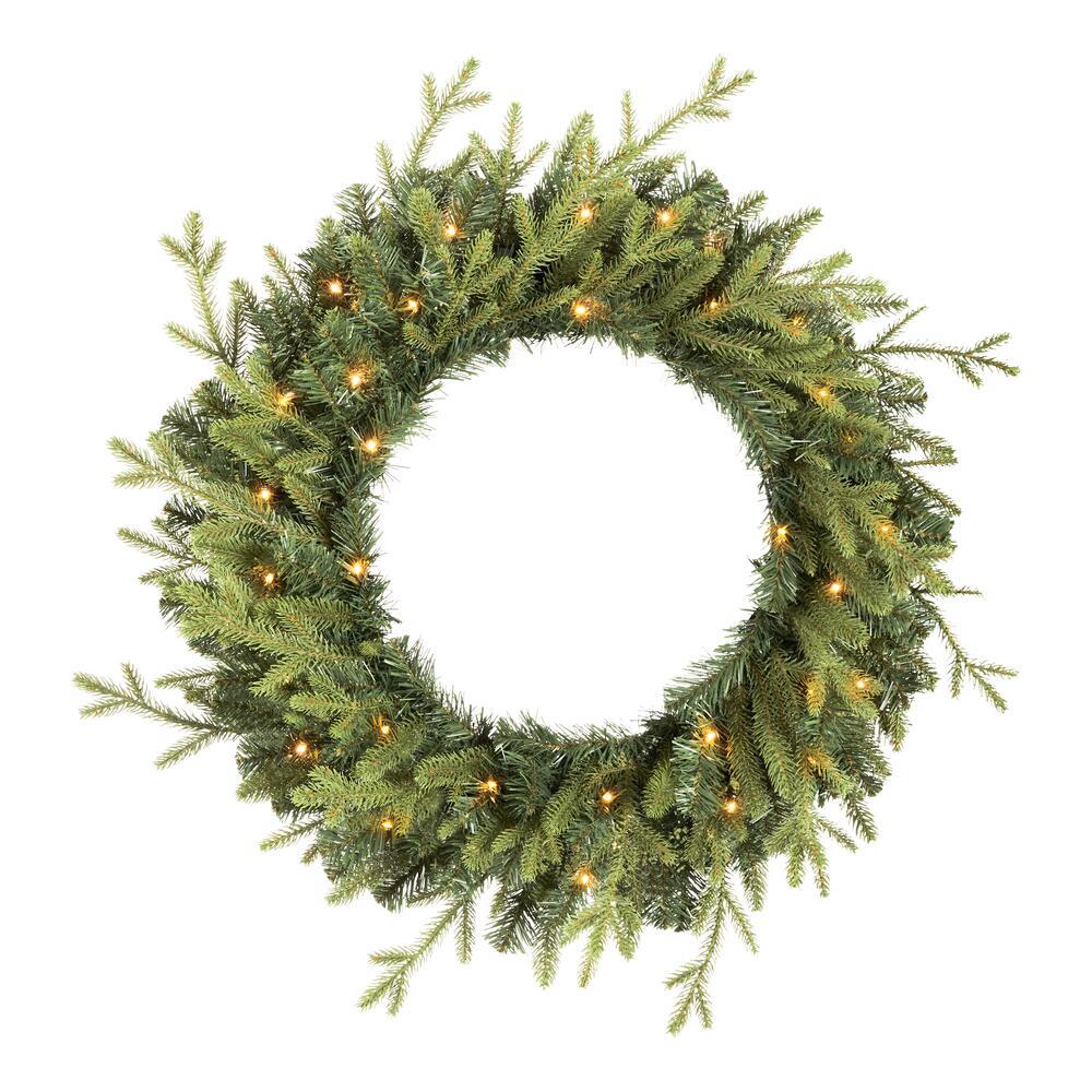 30 in Elegant Battery Operated Noble Fir LED Pre-Lit Artificial Wreath with Timer and 35 Micro Dot Lights