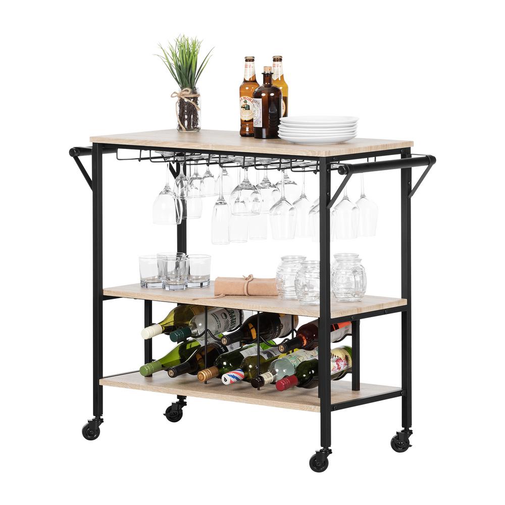 South Shore Munich White Oak Barrel Bar Cart With Wine Rack 12070