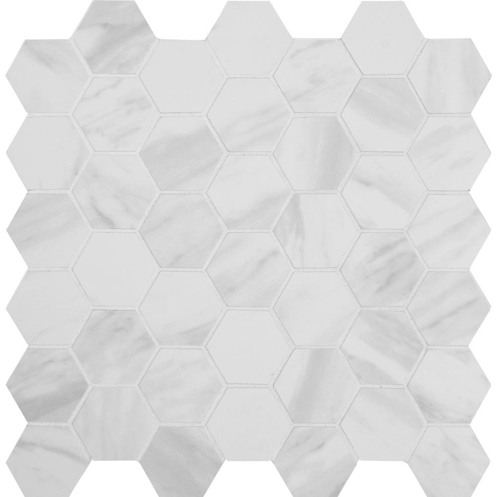 Kolasus White Hexagon 12 In X 10mm Matte Glazed Porcelain Mesh Mounted Mosaic Tile 8 Sq Ft Case Kolasus White Hexagon 12 In X 10mm Matte Glazed Porcelain Mesh Mounted Mosaic Tile 8 Sq Ft Case