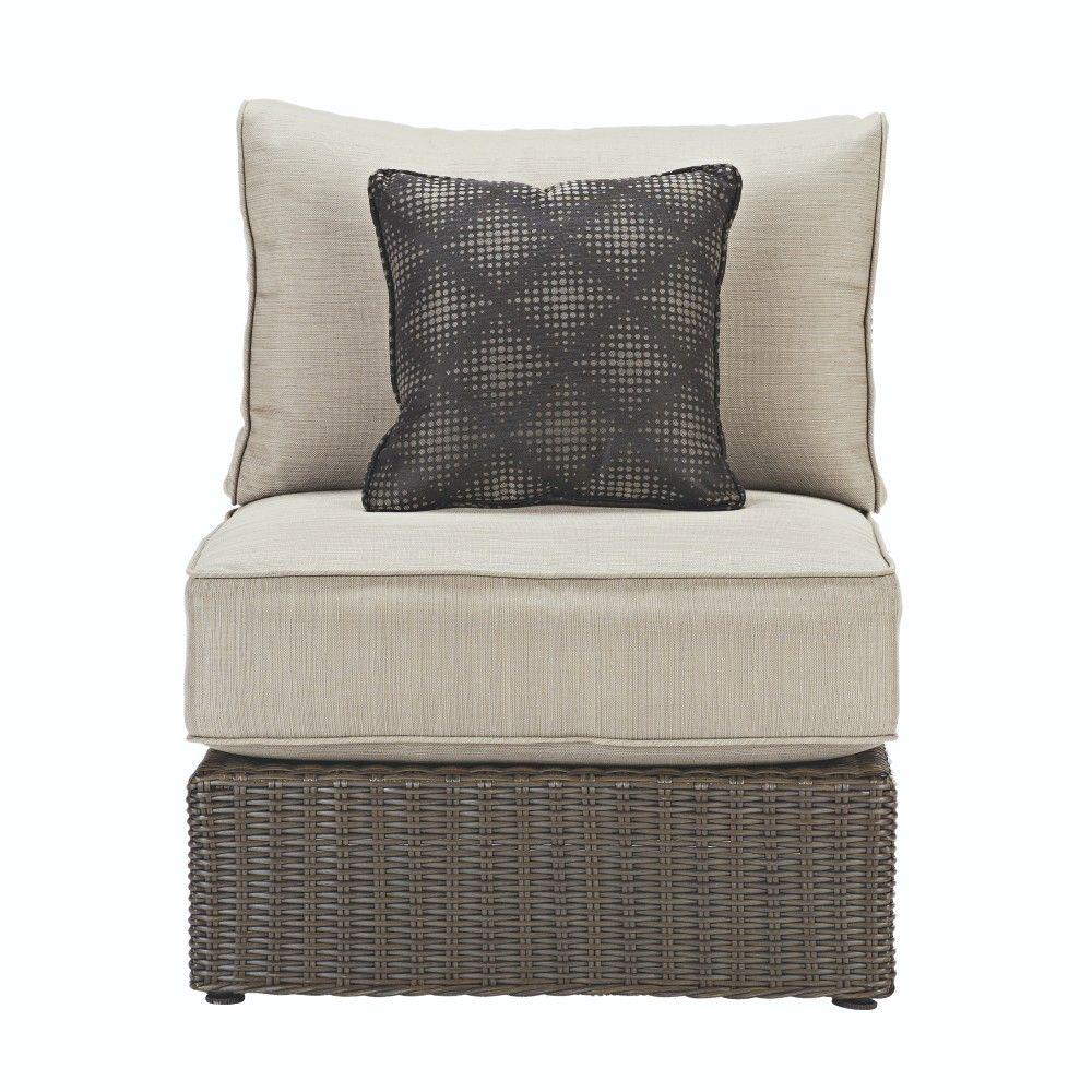 Hampton Bay Torquay Wicker Armless Middle Outdoor Sectional Chair with Charleston Cushion ...