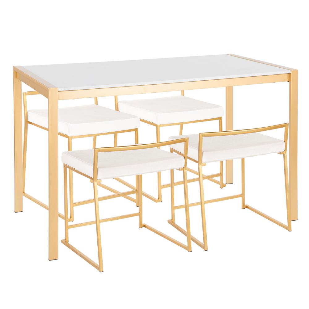 Lumisource Fuji 5 Piece Gold Dining Set With White Marble Top And Lumisource Fuji 5 Piece Gold Dining Set With White Marble Top And Velvet Upholstery