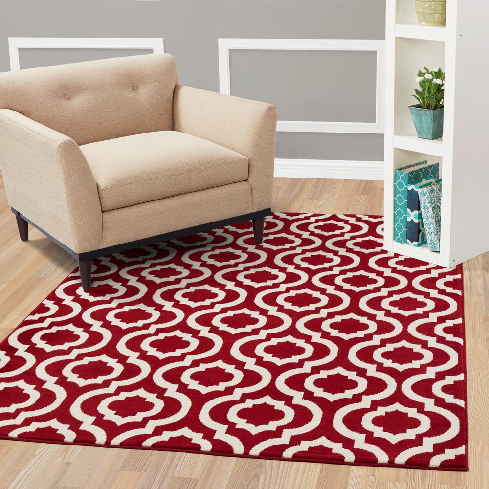 Diagona Designs Jasmin Collection Moroccan Trellis Design Red And Ivory 5 Ft X 7 Area Rug