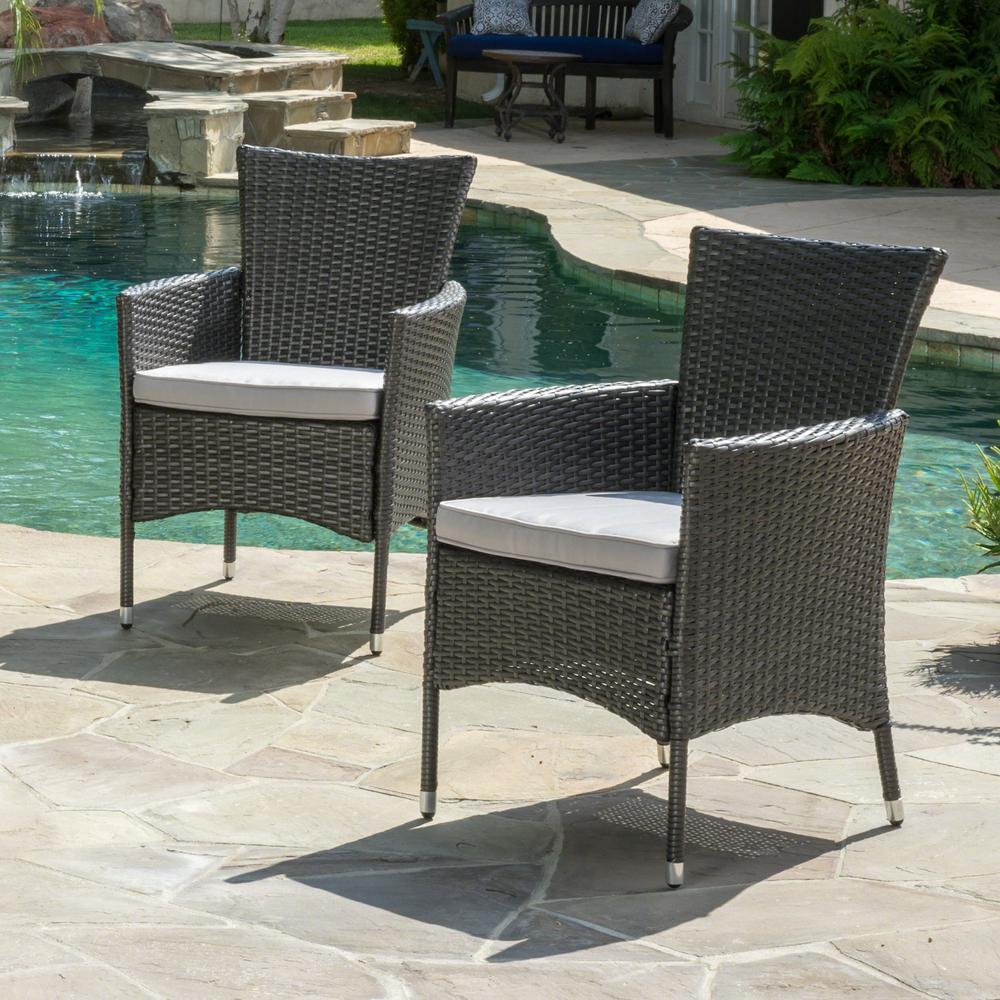 Le House Kye Grey Waterproof Wicker Outdoor Dining Chair With Light Cushion 2 Pack Le House Kye Grey Waterproof Wicker Outdoor Dining Chair With Light Cushion 2 Pack