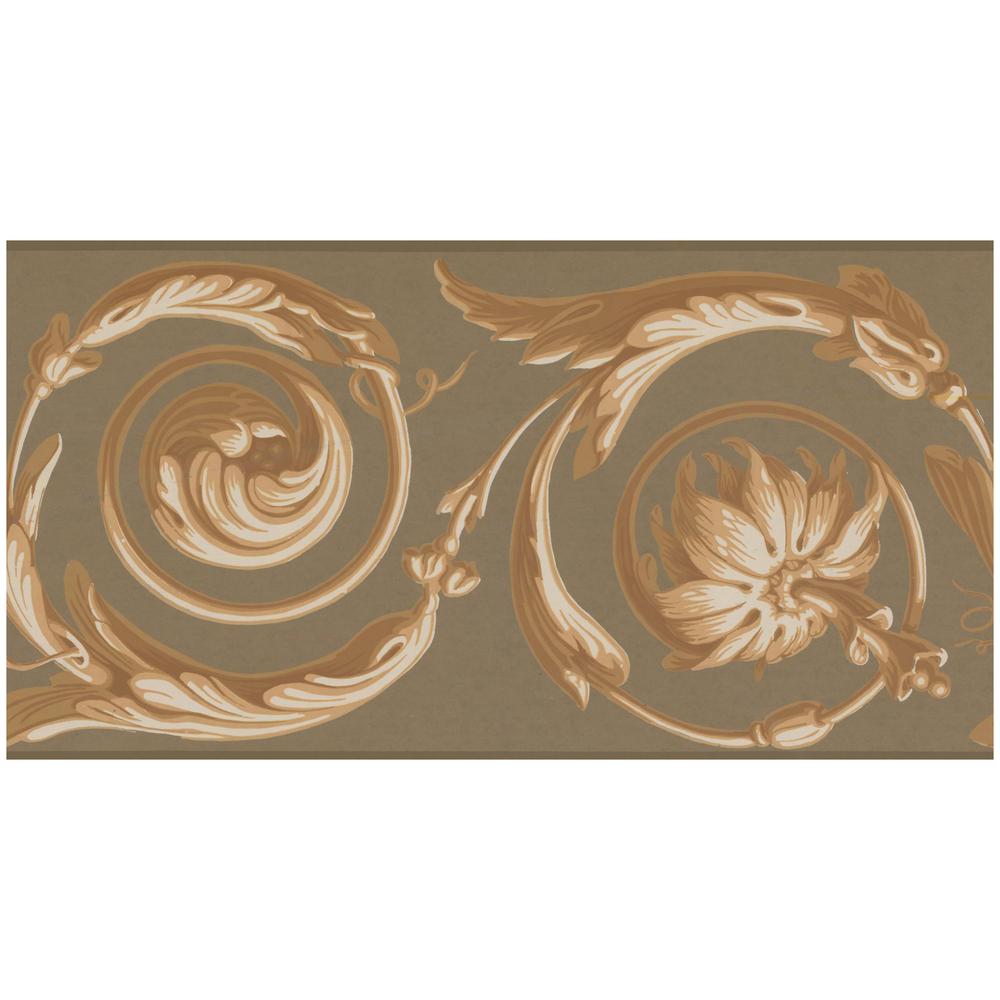 York Wallcoverings Abstract Muted Gold Damask Vines Brown Prepasted ...