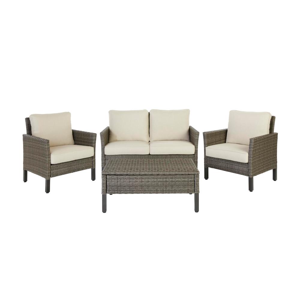 Hampton Bay Woodbury 3 Piece Wicker Outdoor Patio Seating Set With Chili Cushion Brickseek