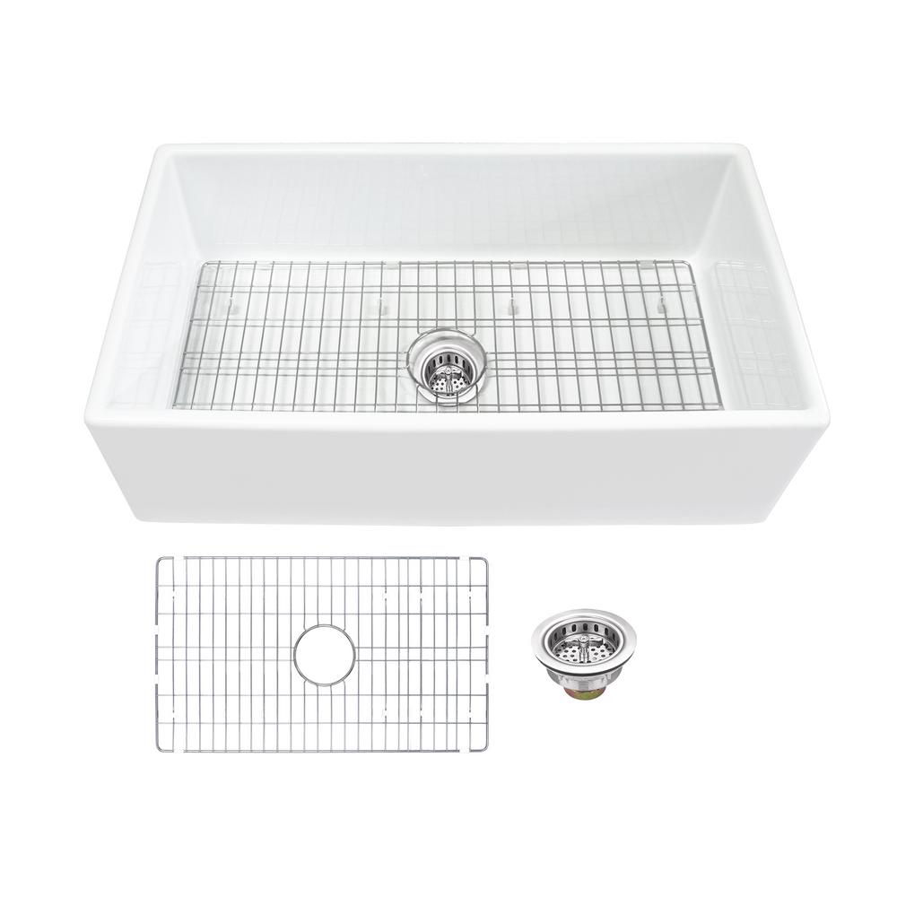 IPT Sink Company Farmhouse Apron Front Fireclay 33 in. Single Bowl Kitchen Sink in White with Grid and Strainer was $569.0 now $389.0 (32.0% off)