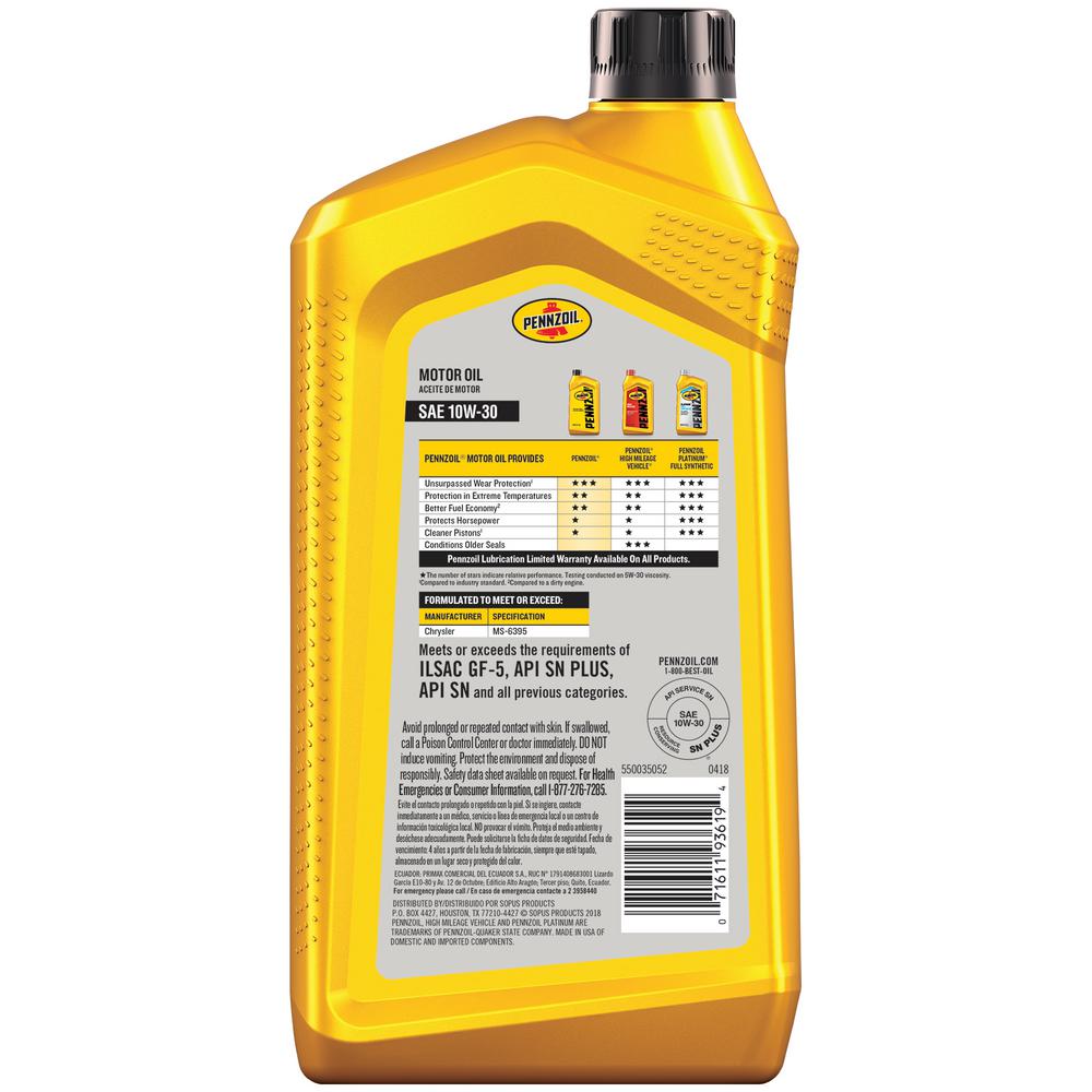 Pennzoil 1 Qt Sae 10w 30 Conventional Motor Oil The Home Depot