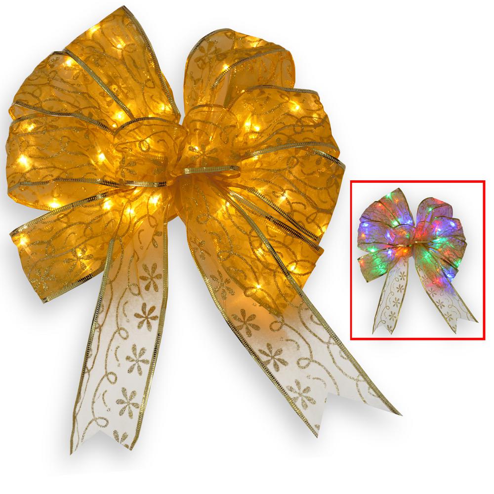National Tree Company 9 In Gold Bow Topper With Dual Color LED Lights National Tree Company 9 In Gold Bow Topper With Dual Color LED Lights