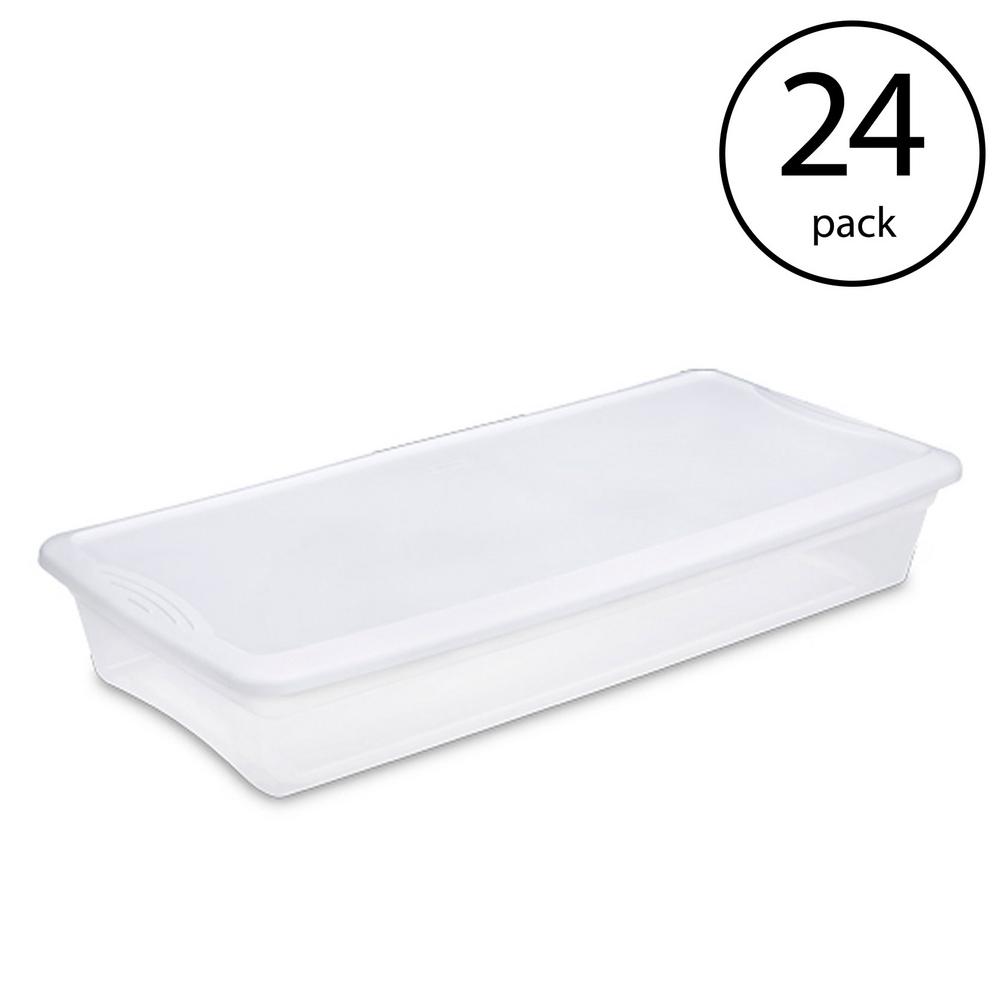 Sterilite 41 Qt Under The Bed Latching Tote Storage Box Container 24 Pack 24 X 19608006 The Home Depot