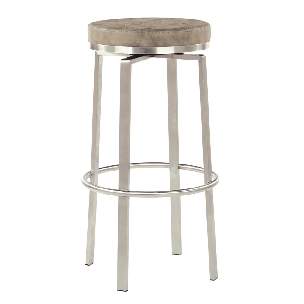 Stainless Steel Bar Stool Base counter swivel stool in retro grey fabric with stainless steel base 2 pack