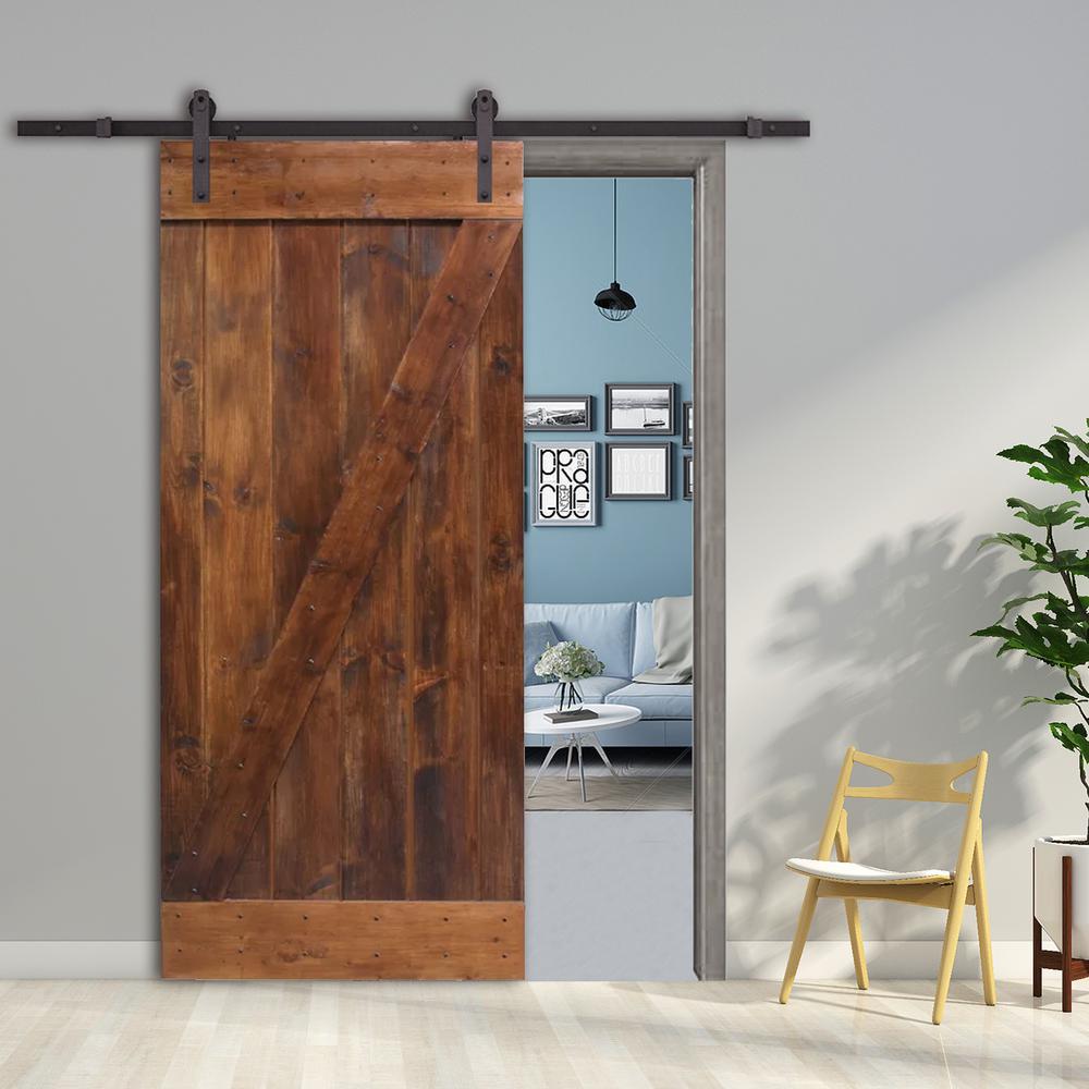 Calhome 30 In X 84 In Z Bar Wood Sliding Barn Door With Sliding Door Hardware Kit