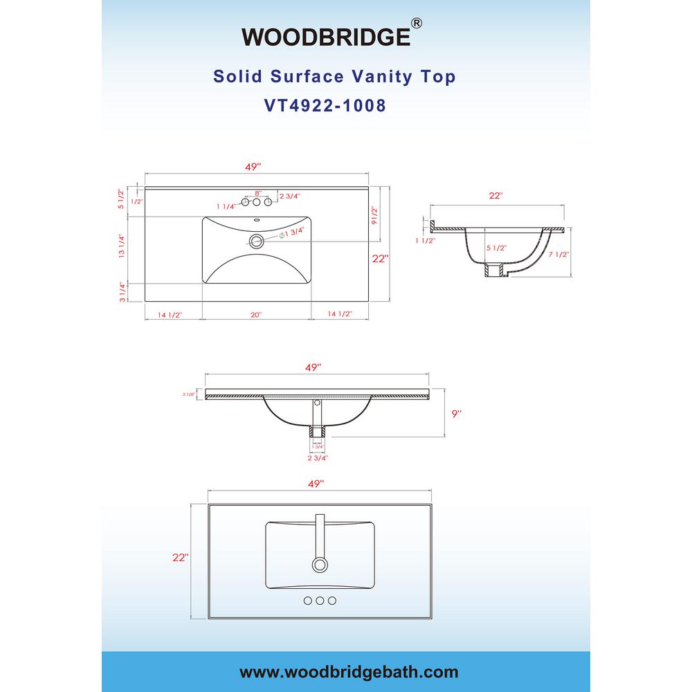 Reviews For Woodbridge Ashinton 49 In W X 22 In D Single Basin Solid Surface Vanity Top In Solid White With Intergrated White Basin Hvt4222 The Home Depot