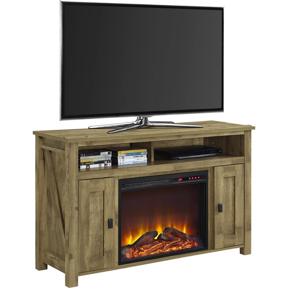 Ameriwood Brownwood Light Pine 50 In Media Stand With Fireplace