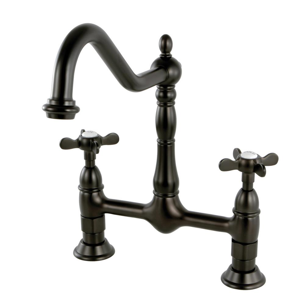 Water Creation 2Handle Bridge Kitchen Faucet with Side Sprayer in Oil Rubbed BronzeF5001003