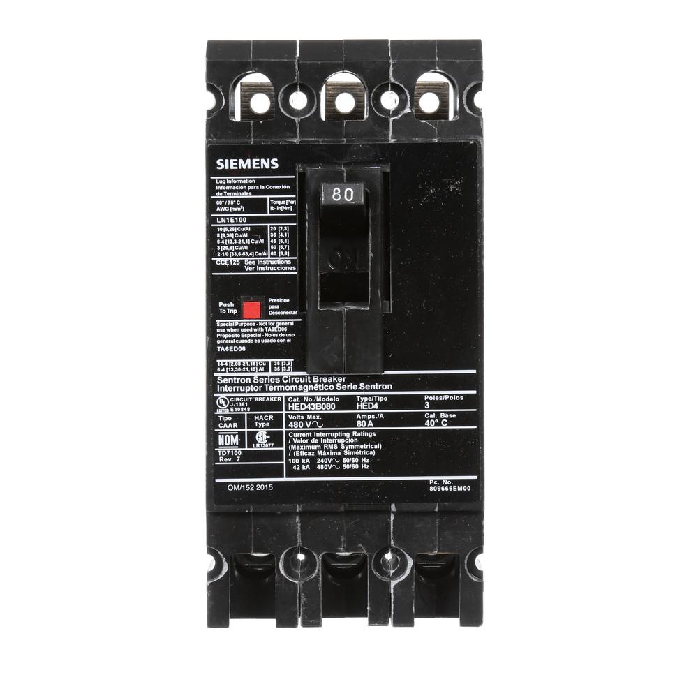 Siemens 80 Amp 3Pole Type ED 42 kA Circuit BreakerHED43B080 The Home Depot