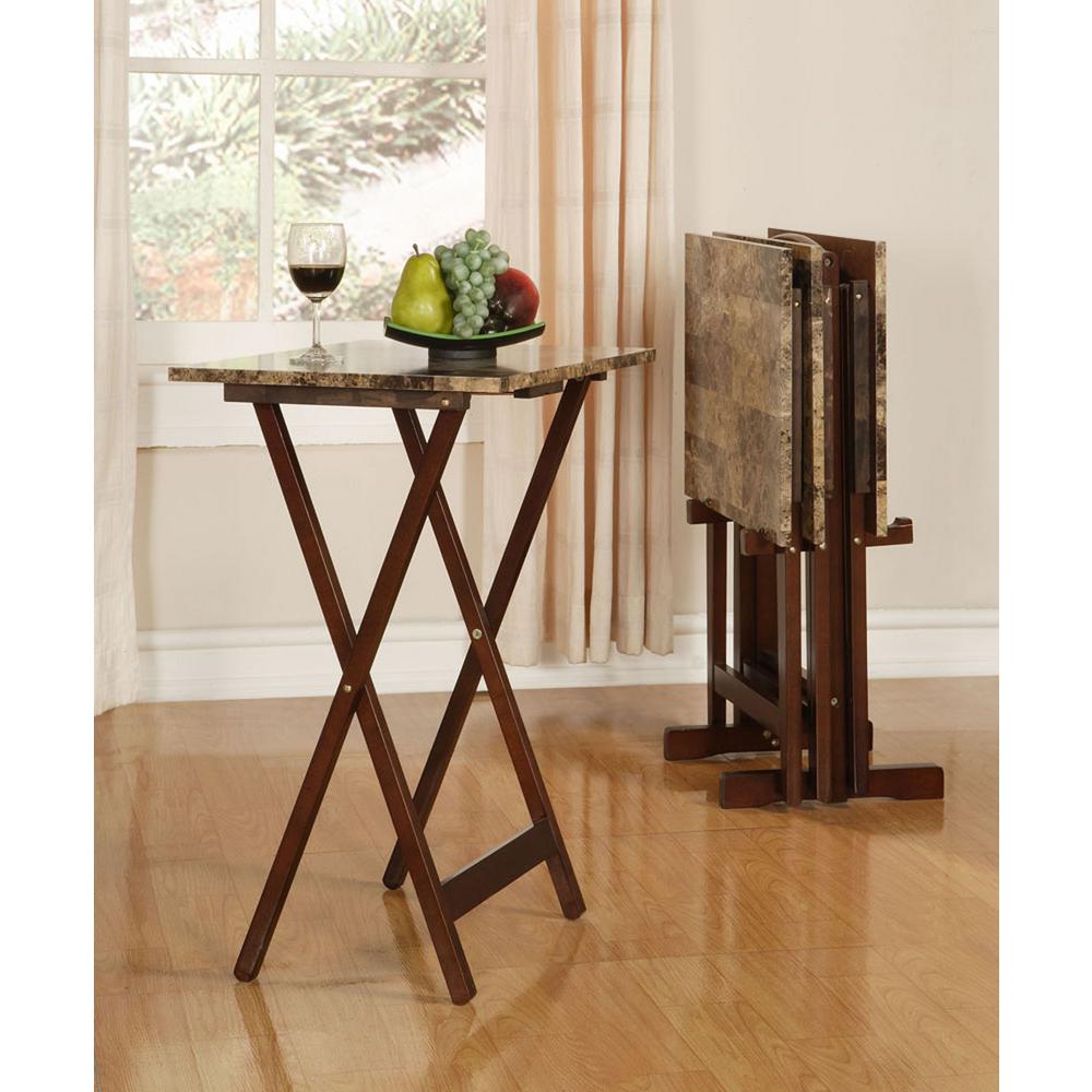 Linon Home Decor Tray Table Set Faux Marble In Brown