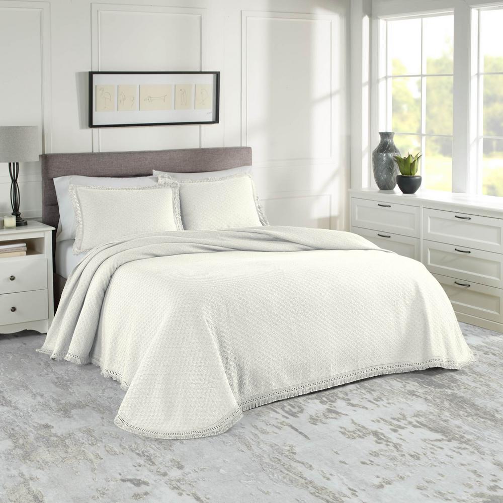 Woven Jacquard Cotton Blend King White Bedspread Set M34kbwjwh