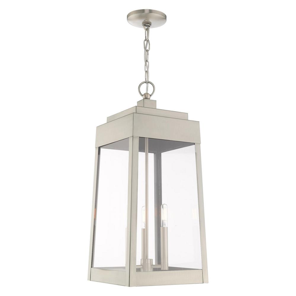 Livex Lighting Oslo Large 3 Light Brushed Nickel Outdoor Pendant Lantern Livex Lighting Oslo Large 3 Light Brushed Nickel Outdoor Pendant Lantern
