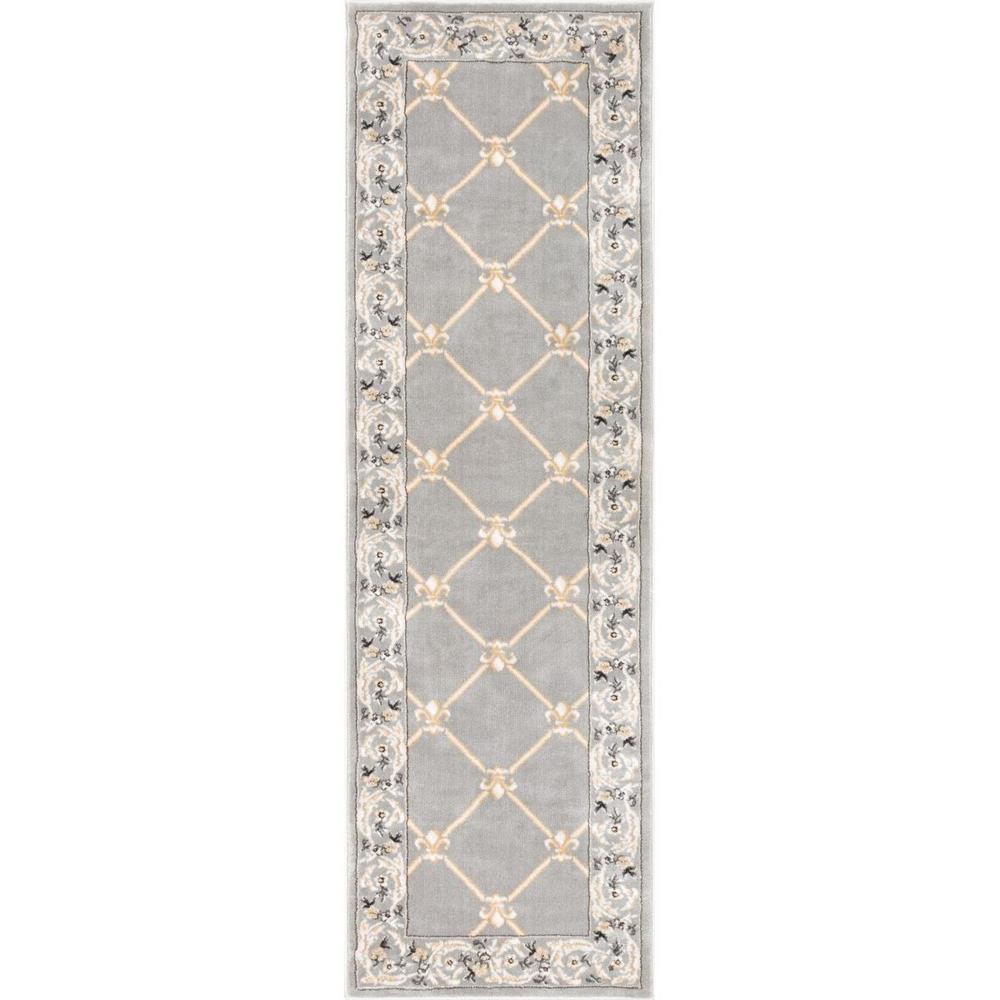 Well Woven Timeless Fleur De Lis Gray 3 Ft X 12 Ft Runner Rug