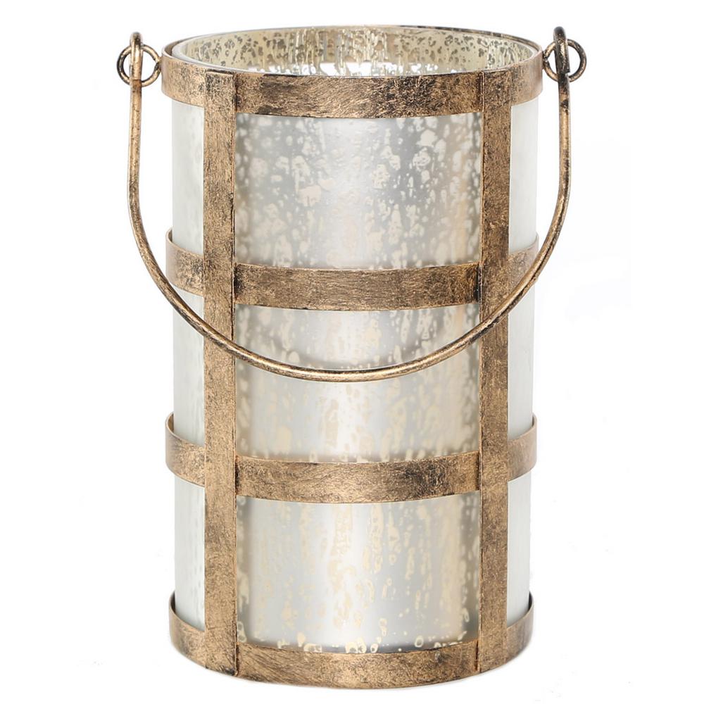 River of Goods 8 in. Champagne Caged Mercury Glass Jar Lamp with LED