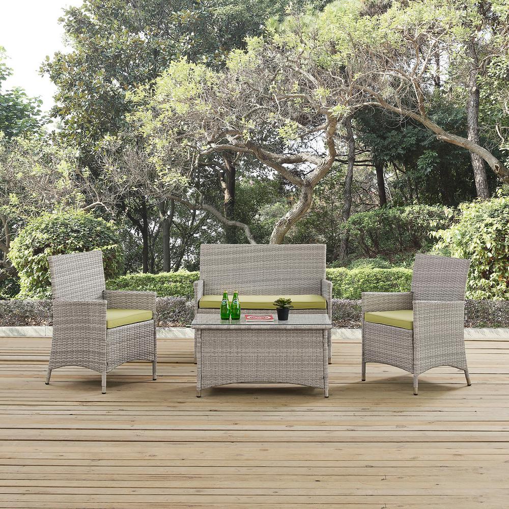 Modway Bridge 4 Piece Wicker Outdoor Patio Conversation Set In Light Gray With Peridot Cushions Eei 2212 Lgr Per The Home Depot