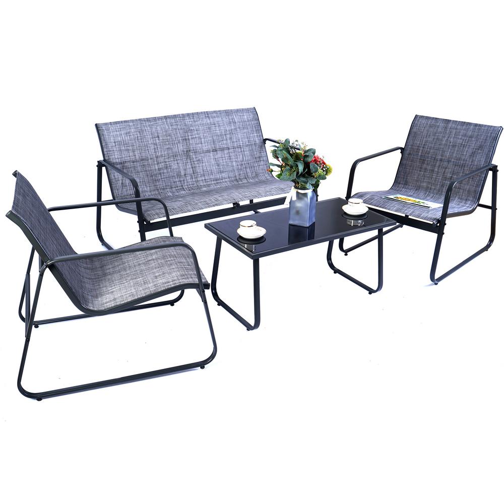 Kozyard Gray 4-Piece Metal Patio Conversation Set with Gray Breathable Textilence Seating