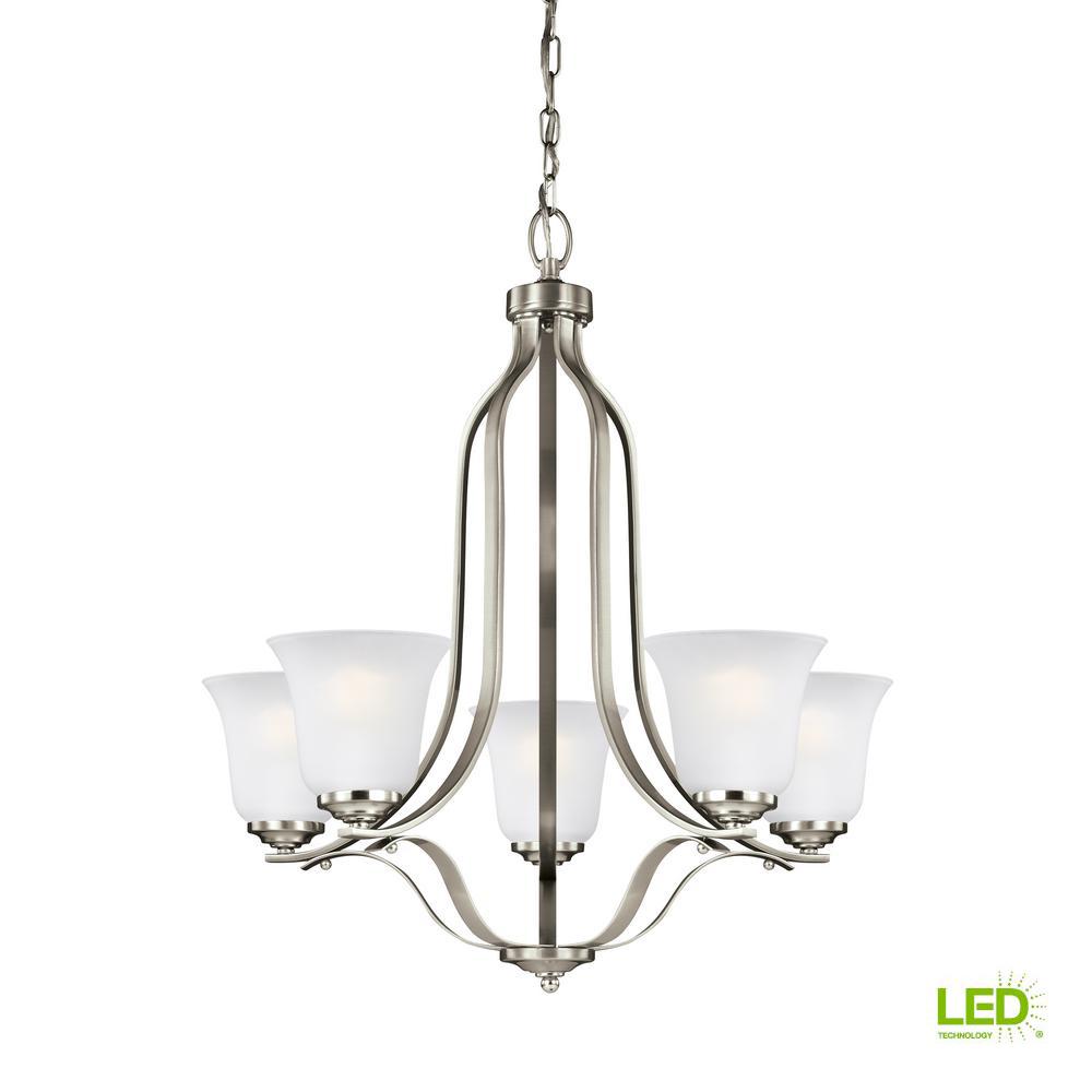 Led Chandeliers Lighting The Home Depot Emmons 5 Light Brushed Nickel Chandelier With Led Bulbs
