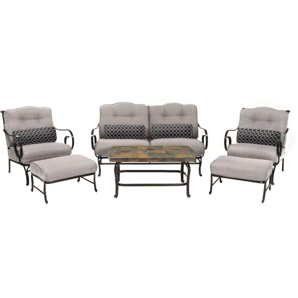 Hanover Oceana 6 Piece Patio Seating Set With A Stone Top Coffee Hanover Oceana 6 Piece Patio Seating Set With A Stone Top Coffee Table And