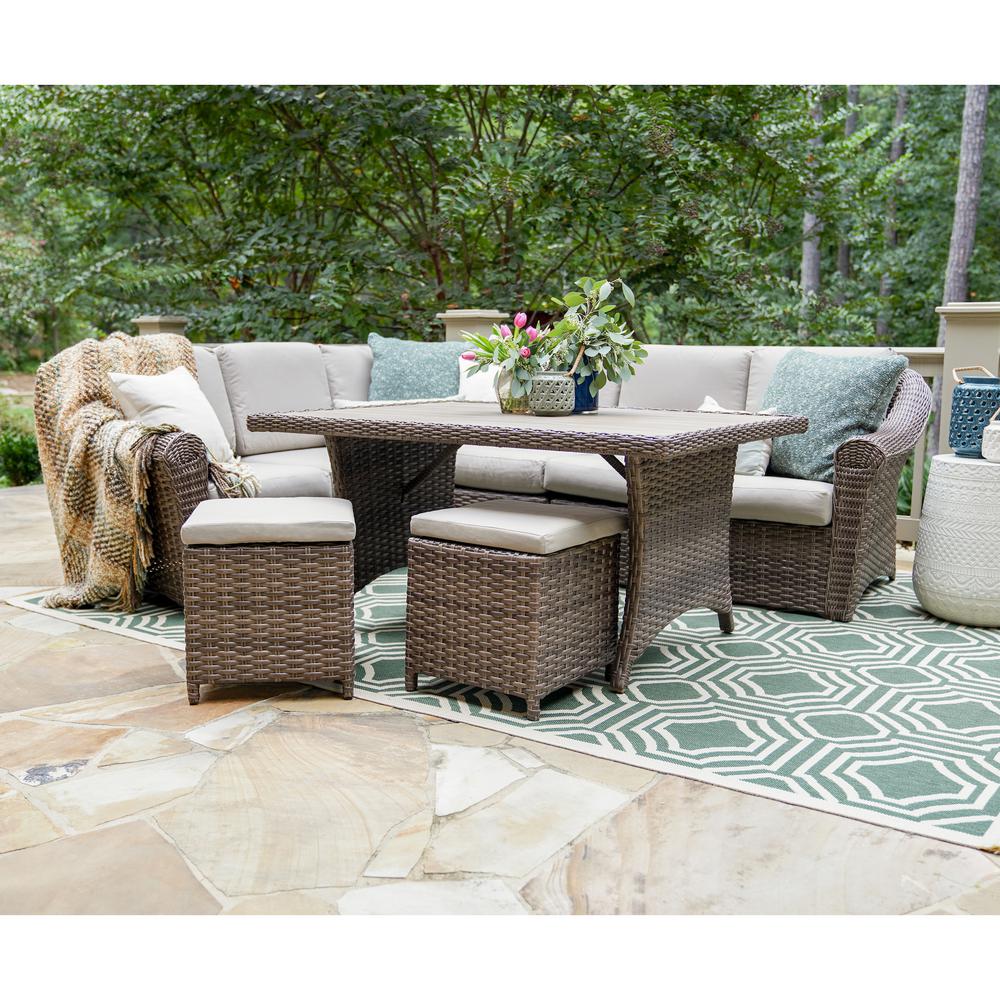 Leisure Made Walton 7 Piece Wicker Outdoor Sectional With Tan Cushions 515562 Tan The Home Depot