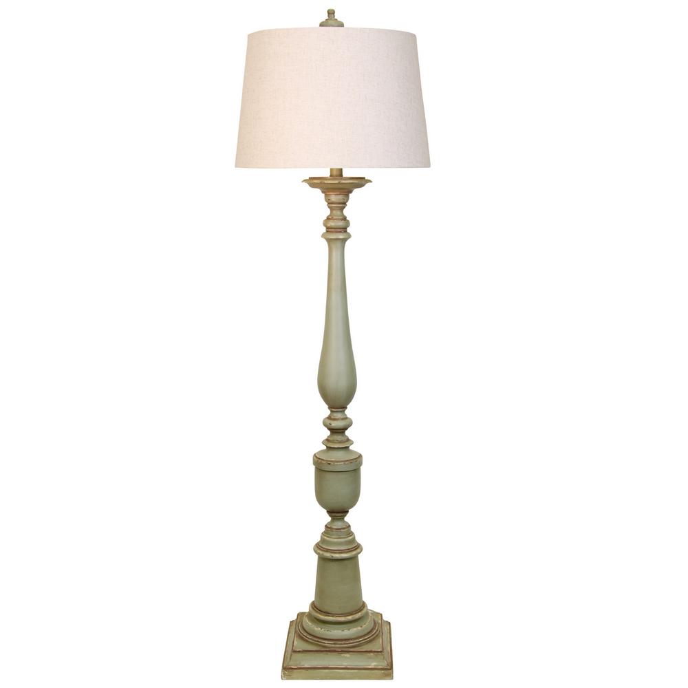 StyleCraft 65 in. Distressed Green Floor Lamp with Oatmeal Hardback