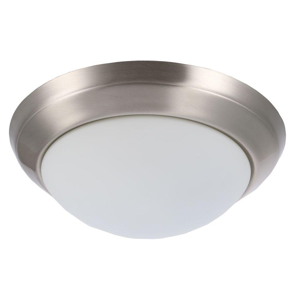 Hampton Bay 14 In 2 Light Brushed Nickel Flush Mount With Round Light Brushed Nickel Flush Mount