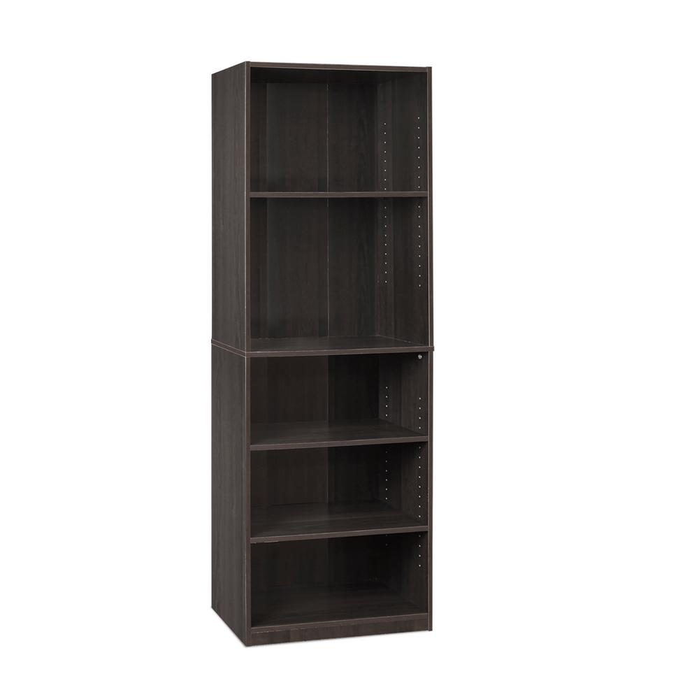 Furinno JAYA Simply Home 5-Shelf Bookcase, Adjustable Shelves, Espresso