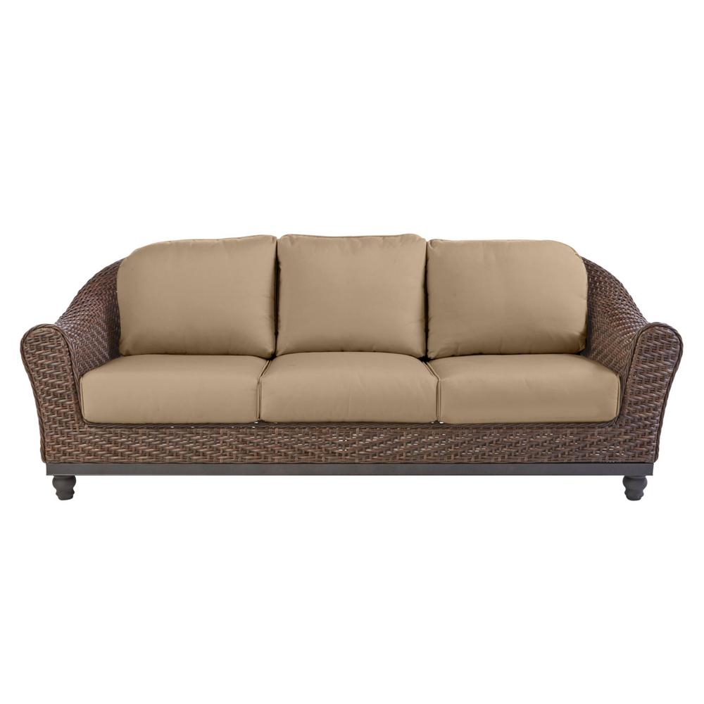 Hampton Bay Windsor Brown Wicker Outdoor Patio Sofa with CushionGuard