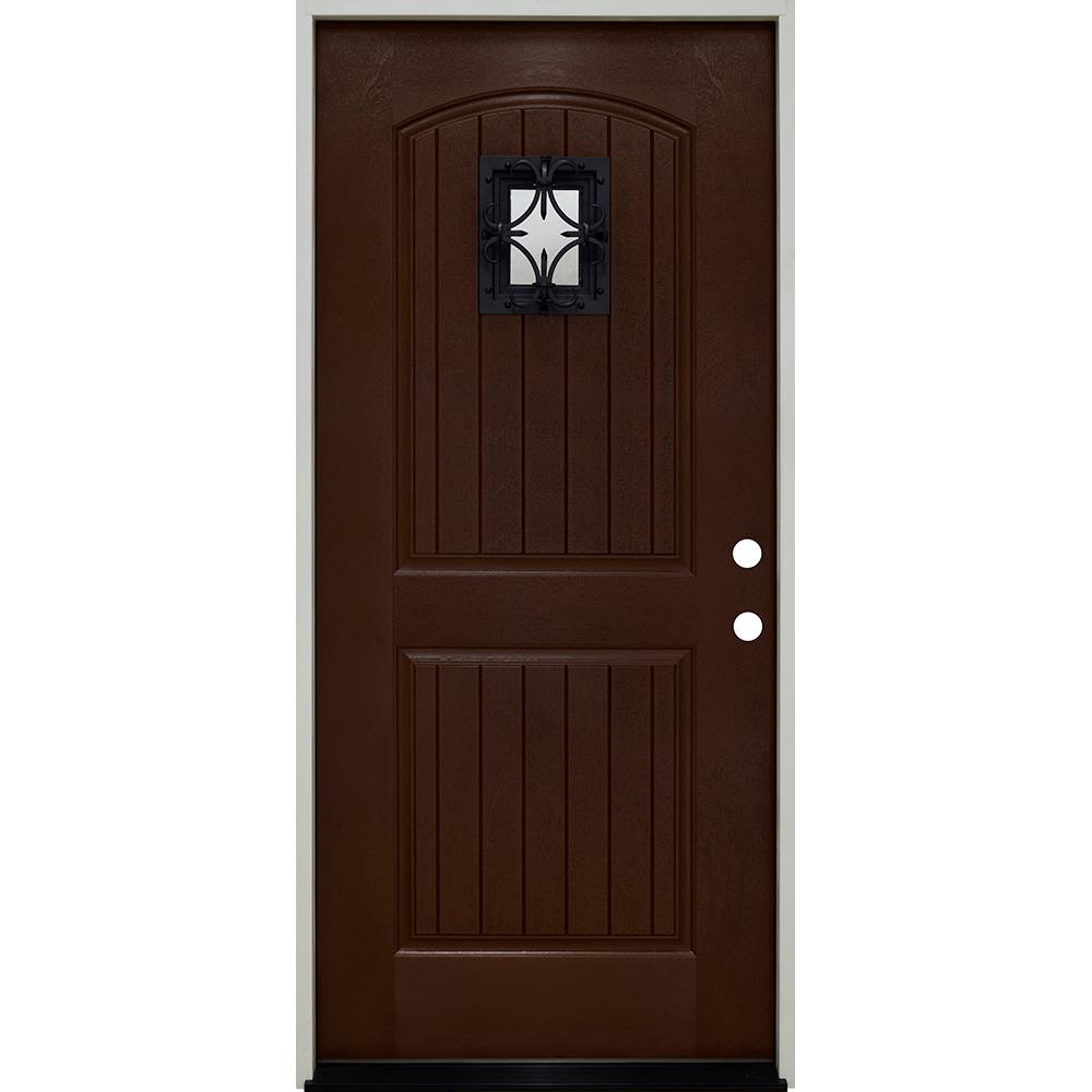 Steves Sons 36 In X 80 In Oxford Speak Easy Left Hand Inswing Chestnut Mahogany Fiberglass Prehung Front Door 4 9 16 Frame