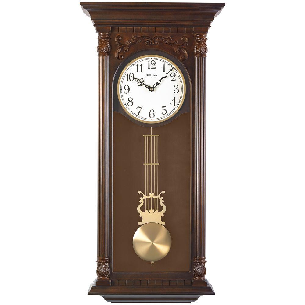 UPC 042429515000 product image for Bulova 33.75 in. H x 16 in. W Pendulum Chime Wall Clock, Brown | upcitemdb.com