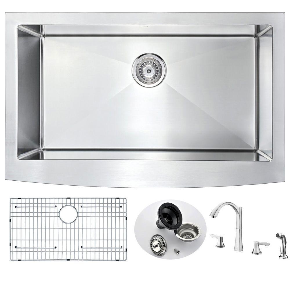 Anzzi Elysian Farmhouse Stainless Steel 36 In Single Bowl Kitchen Anzzi Elysian Farmhouse Stainless Steel 36 In Single Bowl Kitchen Sink With Faucet Brushed