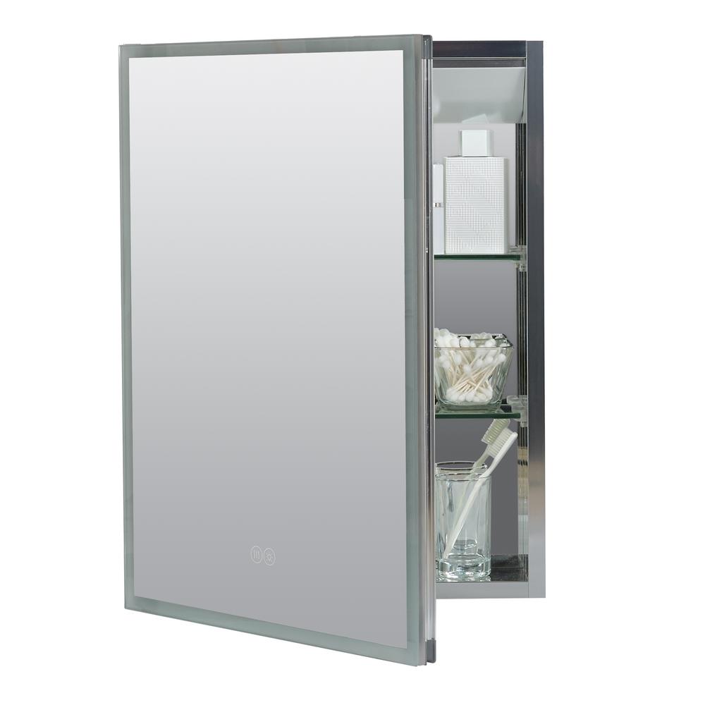 Zenna Home 17 7 In W X 23 5 In H Surface Mount Edge Lit Led Framed Mirror Medicine Cabinet In Aluminum With Left Hinged Door Emra1824ll The Home Depot