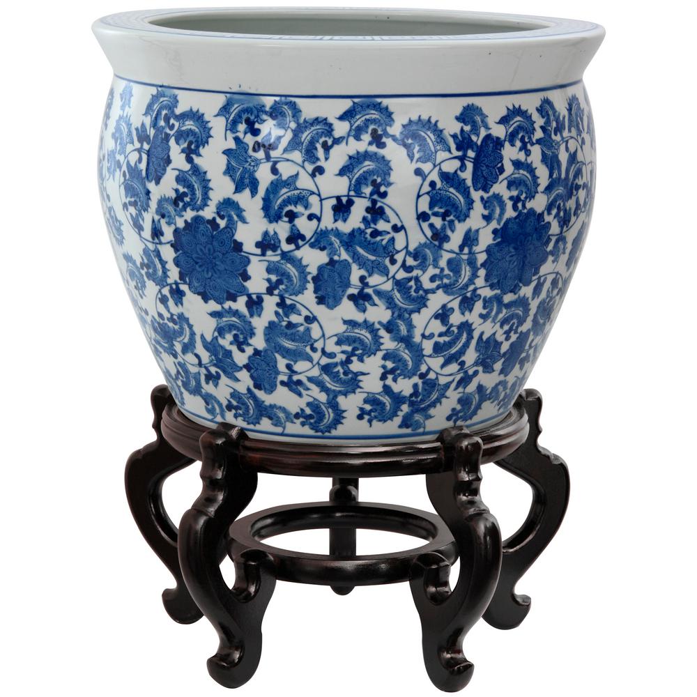 Oriental Furniture Oriental Furniture 16 In Floral Blue And White Porcelain Fishbowl Bw 16fish Bwfl The Home Depot,Black And Gold Bedroom Chandelier