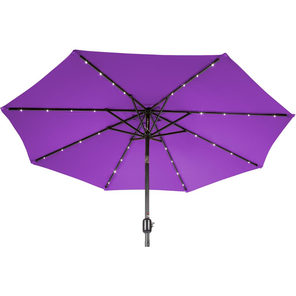 Trademark Innovations 9 Ft Deluxe Solar Powered Led Lighted Patio Umbrella In Purple Umbled9 Prpl The Home Depot