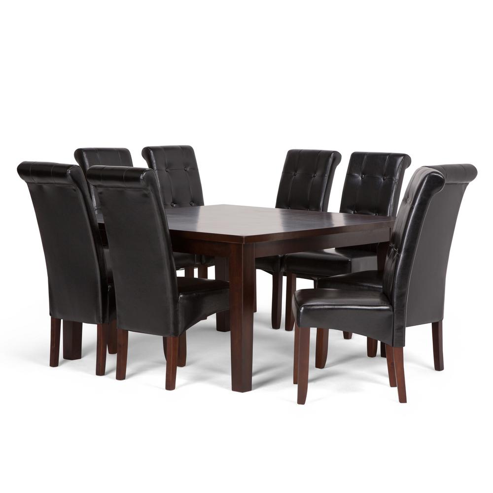 Simpli Home Cosmopolitan 9 Piece Dining Set With 8 Upholstered Cosmopolitan 9 Piece Dining Set With 8 Upholstered Chairs In Midnight Black Faux Leather And 54 Wide Table