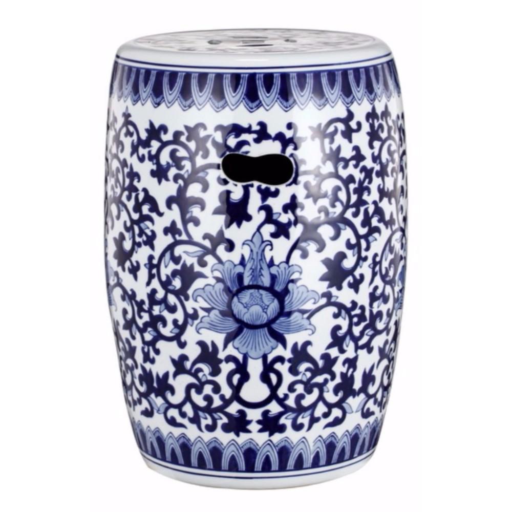 Benzara Elegant White And Blue Ceramic Garden Stool Bm149598 The
