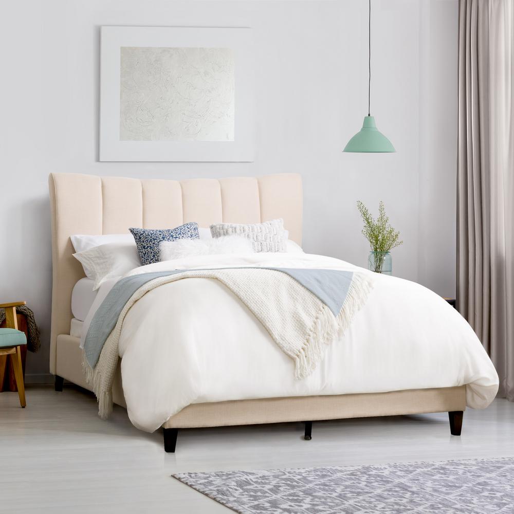 Corliving Resewell Cream Fabric Vertical Channel Tufted King Bed Corliving Resewell Cream Fabric Vertical Channel Tufted King Bed Frame