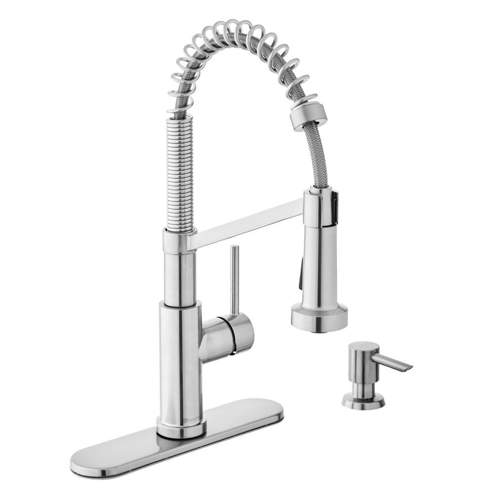 Glacier Bay Gage SingleHandle Spring Neck PullDown Kitchen Faucet