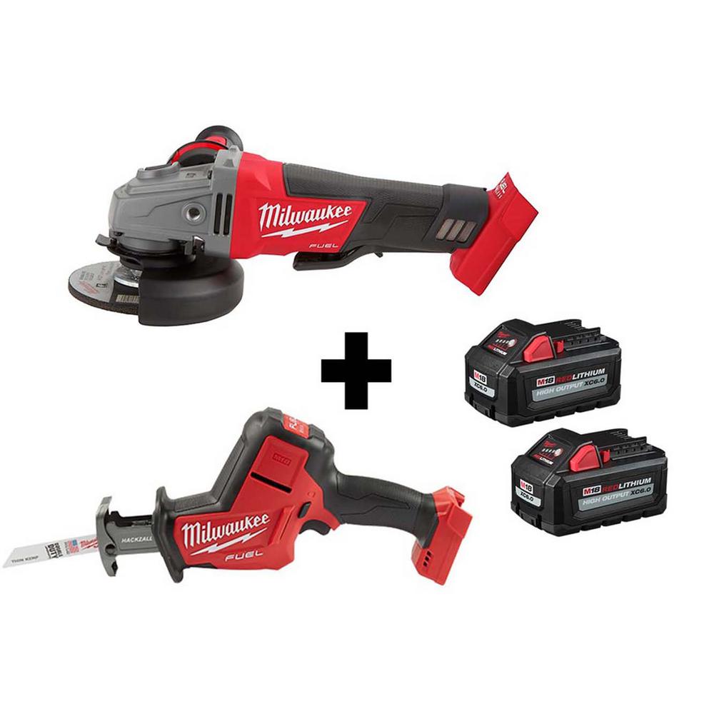Milwaukee M18 Fuel 18 Volt 4 1 2 In 5 In Brushless Cordless Grinder W Paddle Switch Amp M18 Fuel Hackzall W Two 6 0ah Batteries