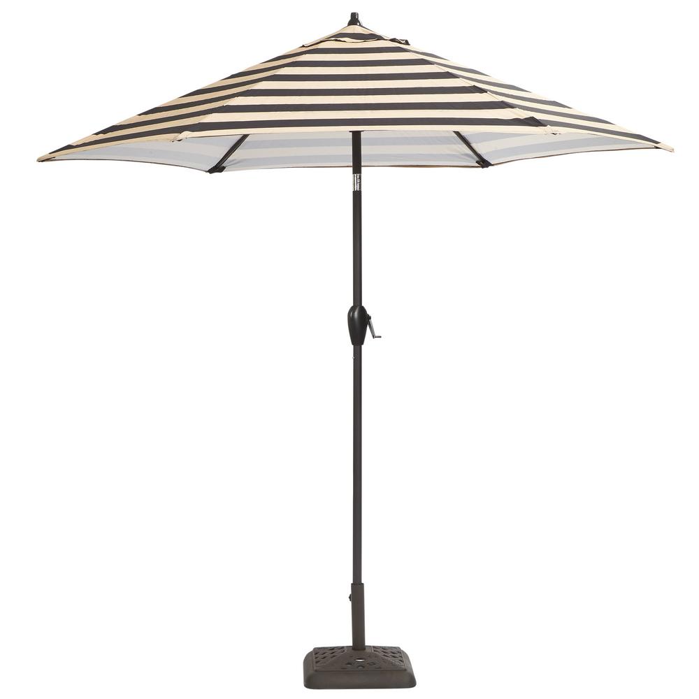 Hampton Bay 9 ft. Aluminum Patio Umbrella in Black Cabana Stripe with Tilt990001242711  The 