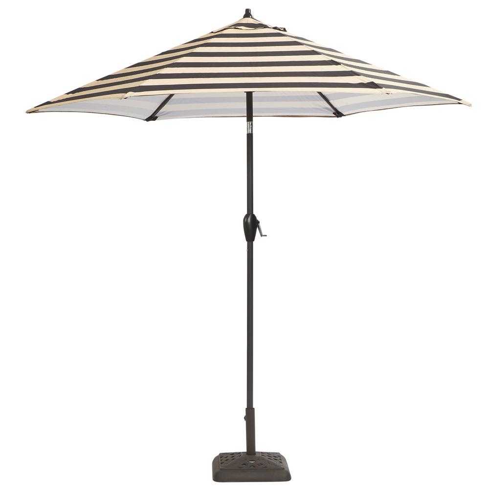 Hampton Bay 9 ft. Aluminum Patio Umbrella in Black Cabana Stripe with