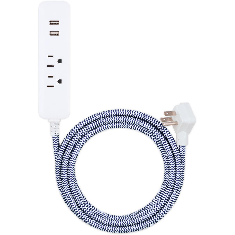 Cordinate 10 ft. 2Outlet 2USB Port Extension Cord in Navy/White41886