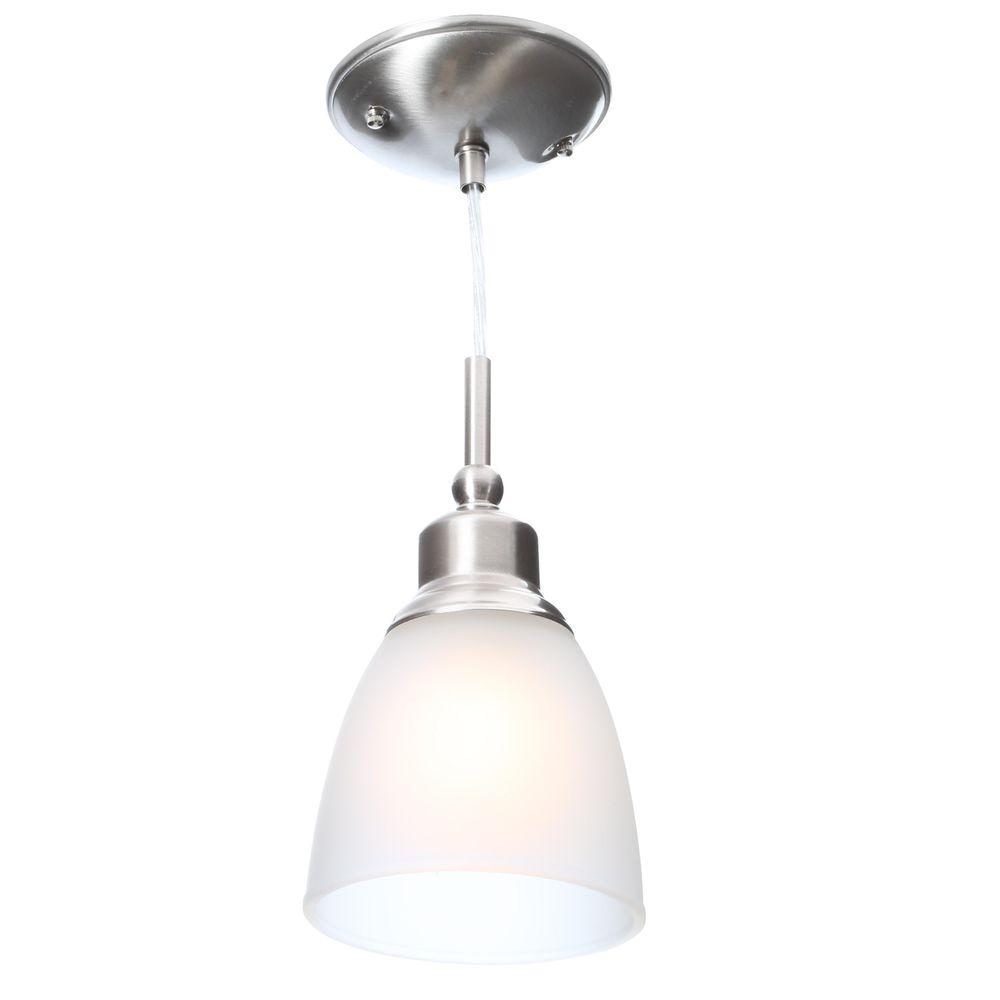 1-Light Brushed Nickel Mini Pendant with Frosted White Glass Shade (3-Pack)