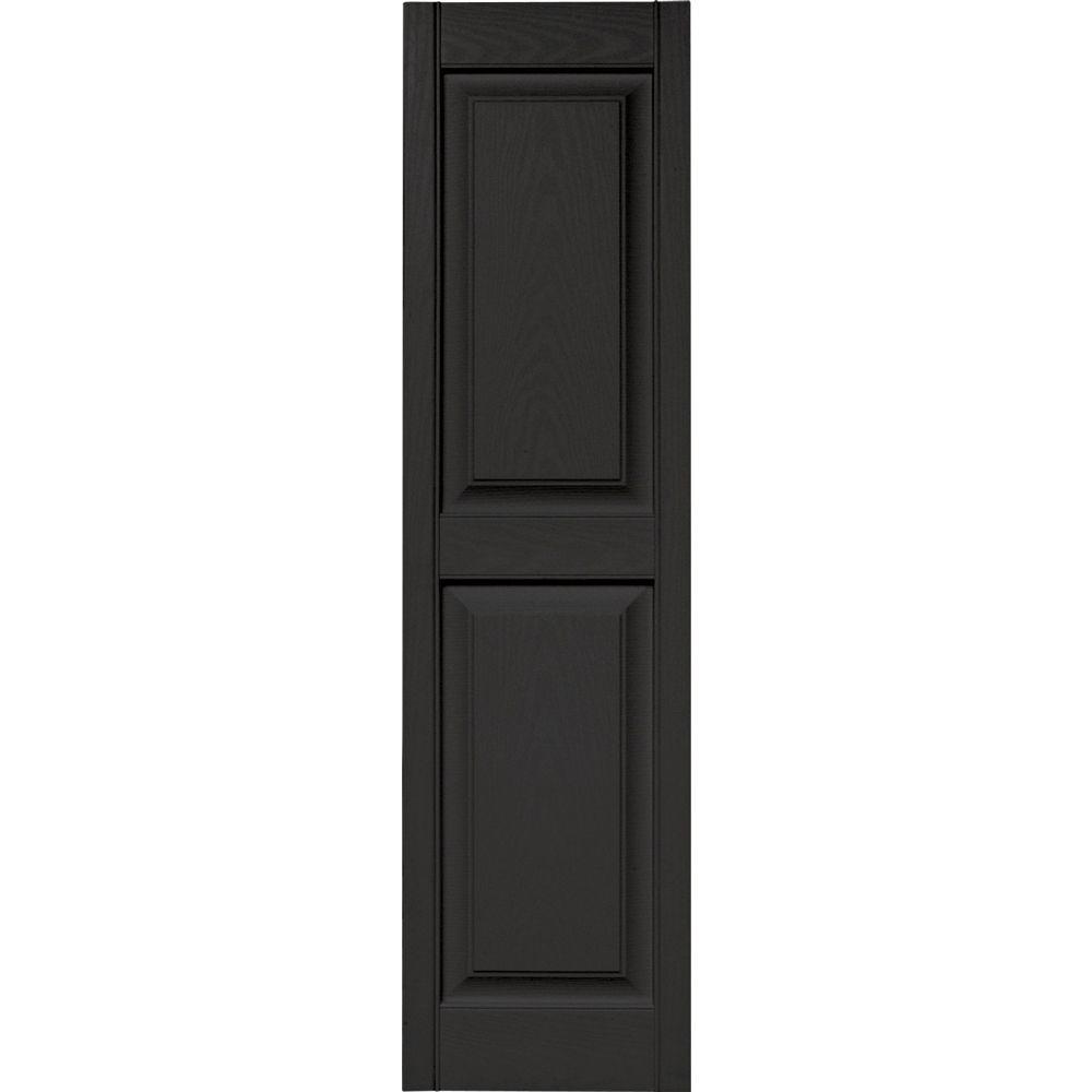 Minimalist Black Raised Panel Vinyl Exterior Shutters for Small Space