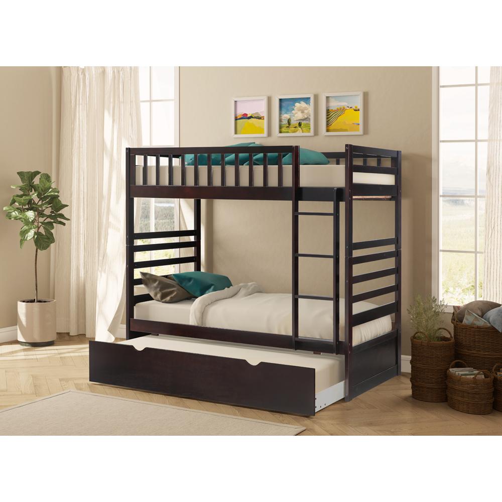Merax Espresso Twin Over Solid Wood Bunk Bed With Trundle Merax Espresso Twin Over Solid Wood Bunk Bed With Trundle Sg000092aaa The Home Depot